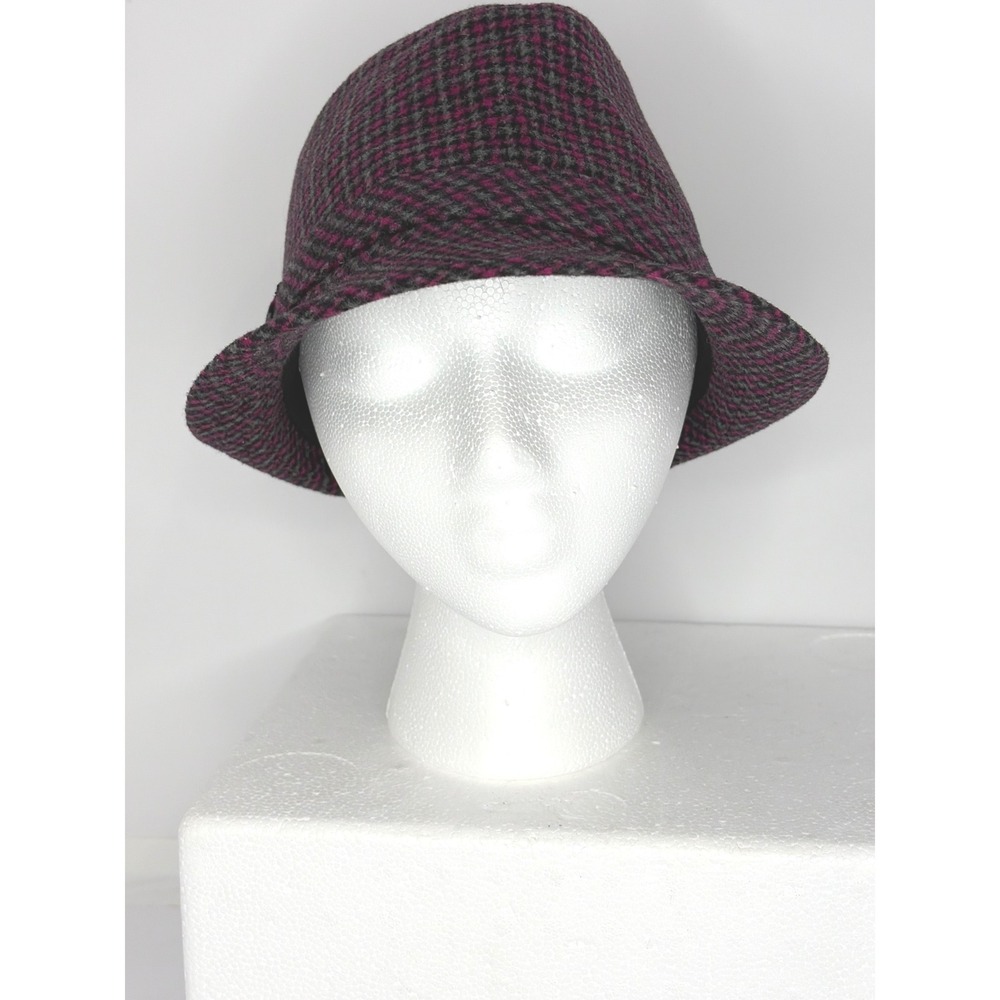 Target Magenta‎ Pink Grey Houndstooth Wool Blend Fedora Hat One Size